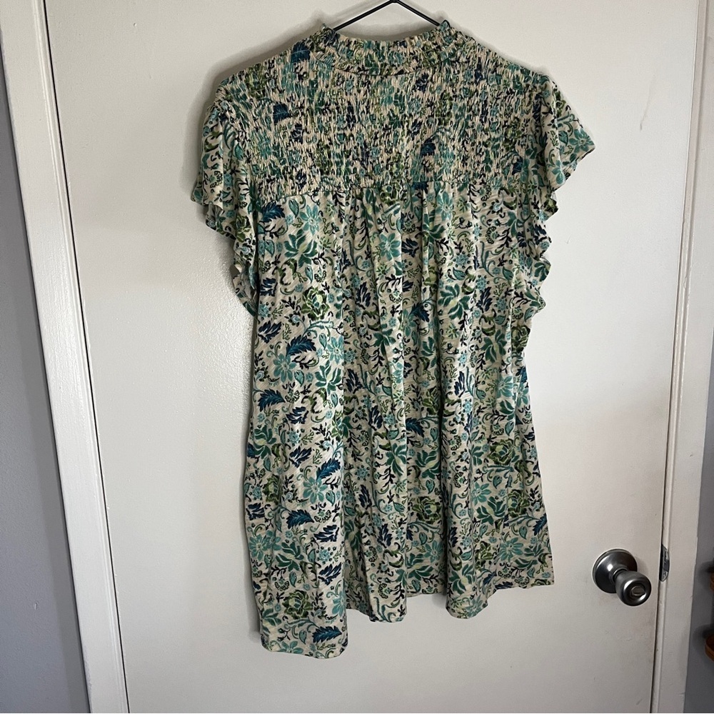 Torrid Cotton Modal Ditsy Floral Jersey Smocked Mock Neck Flowy Top - Picture 5 of 7